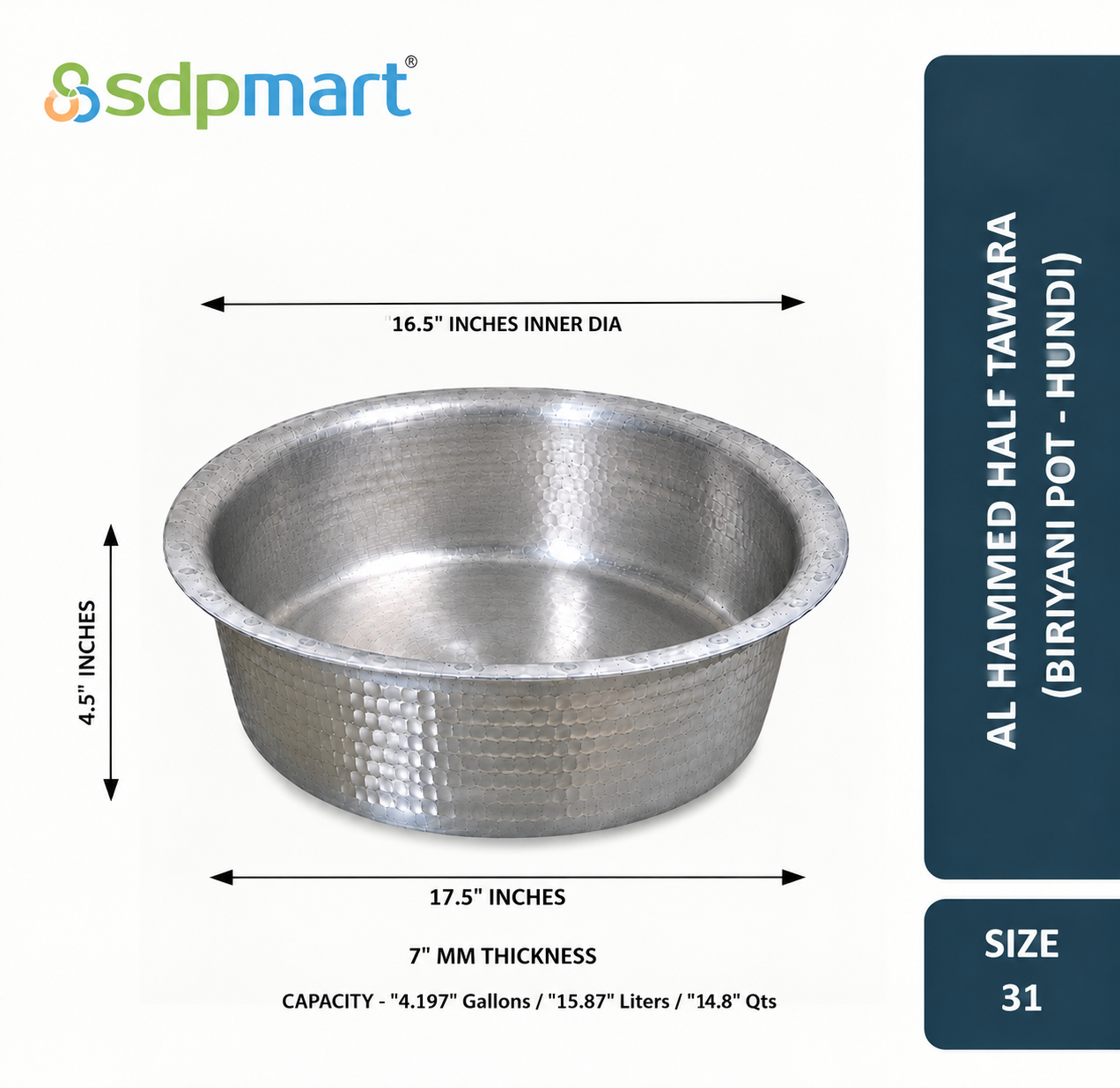 PROKITCHEN SUPPLY Aluminum Hammed Half Tawara - (Biriyani Pot-Hundi) - Image 39
